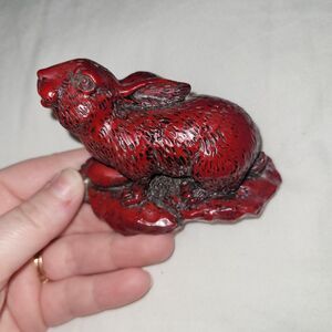 Vintage red rabbit figurine glossy ceramic. Bunny statue. Easter Decor collectab